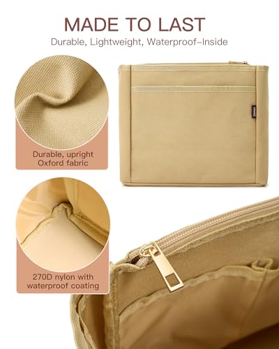 Tote Bag Organizer Insert with Stanley Cup Holder and Zipper Bag, Compatible with Neverfull, Saint Louis and More, 9 Pockets (Beige, Large)