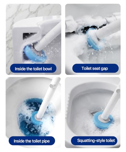 Disposable Toilet Brush and Holder Set with 16 Refills for Bathroom | Disposable Toilet Cleaning System,Toilet Wand Kit,Wall-Mounted or Floor-Standing Holder Toilet Cleaning Stick Touch Free