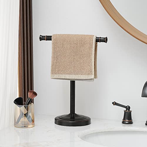 RUMOSE Oil Rubbed Bronze Hand Towel Holder Stand Countertop Towel Rack | 13 Inch Bathroom Kitchen Vanity T-Shape Towel Stand Free Standing Stainless Steel Towel Bar Towel Ring