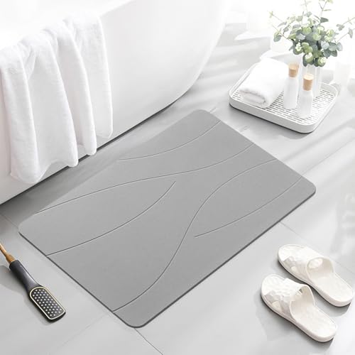 32"x20" Stone Bath Mat, Diatomaceous Earth Shower Mat, Non-Slip Super Absorbent Quick Drying Bathroom Floor Mat, Natural, Easy to Clean (Cloudy Gray)