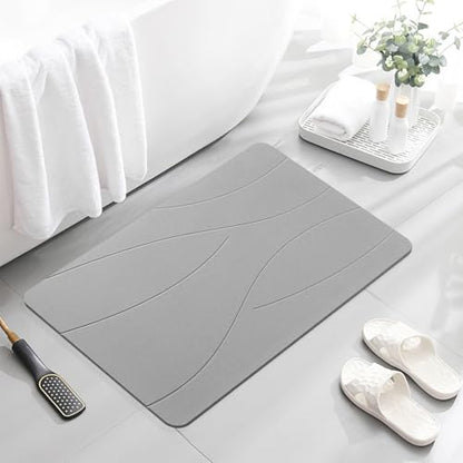 32"x20" Stone Bath Mat, Diatomaceous Earth Shower Mat, Non-Slip Super Absorbent Quick Drying Bathroom Floor Mat, Natural, Easy to Clean (Cloudy Gray)