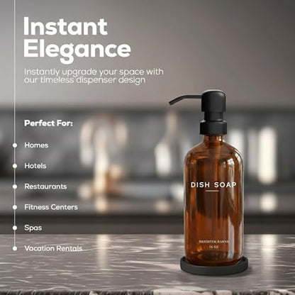 Amber Glass Dish Soap Dispenser for Kitchen Sink (Amber)