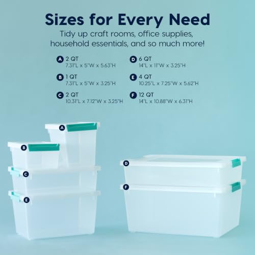 IRIS USA Storage Bins with Lids |Made in USA| 6 Qt - (4-Pack) - Clear | Sensory Craft Organizers, Plastic Clip Box Totes, Flat Containers for Organizing Paper, Office, Art & Study Supplies