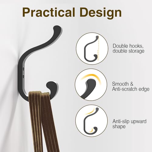 bussdis Coat Hanger Wall Mount 8-Pack - Wall Hooks for Hanging Heavy Duty | Large Coat Hangers Holds 30LB, Metal Screw-In Hooks for Door, Closet, Bathroom, Clothes, Purse, Bag, Jacket, Robe