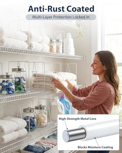 8 Pack Wire Shelf Dividers for Closet, 12 x 12in, Bright White | Rust-Resistant Coated Metal Dividers, Install Tool-Free, Closet Shelf Divider for Wire Shelves and Storage