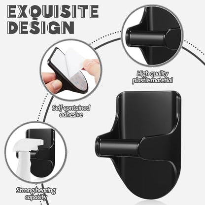 8 Pcs Wall Mount Spray Bottle Hooks Holder Spray Bottle Hanger Adhesive Hook to Create Storage Space Rack Organizer Hanger for Cabinet Kitchen Variety Surfaces (Black)