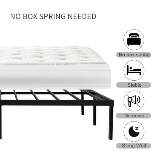 Wulanos King Size Bed Frame, 3500lbs Heavy Duty Metal Frames with Steel Slats Support 14 Inch High Platform Bedframe with Storage, No Box Spring Needed, Sturdy and Durable Noise-Free, Black