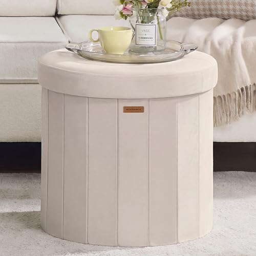 Mazie Collection - Round Storage Ottoman, Folding... (Velvet)