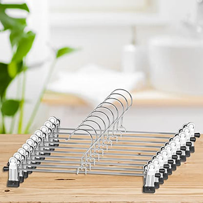 NORTHERN BROTHERS Pants Hangers 12 Pack Skirt Hangers with Clips Metal Adjustable Hanger for Pants Trousers Men Women Kids Clothes