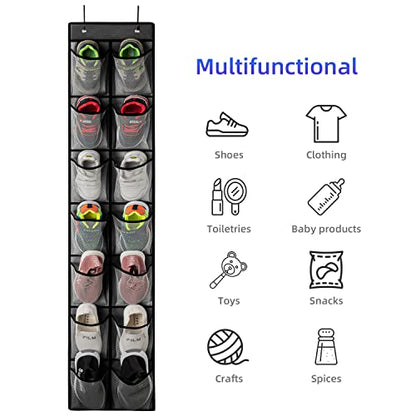 KEEPJOY 2 Pack Grey14 Pockets Over the Door Shoe Organizer, Hanging Shoe Organizer with 4 Hooks Door Shoe Holder with Mesh Deep Pockets Closet Door Shoe Storage Bag (Grey-2Pack)