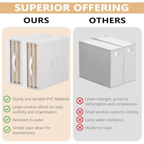 GUDEMAY Bed Sheet Organizers and Storage Plastic, 4 pcs Foldable Closet Organizer with Handle, Bedding Storage Box Container for Blanket, Duvet Cover Set, Bed Sheet Set, White