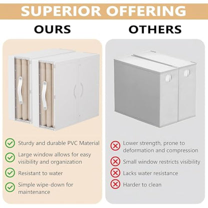 GUDEMAY Bed Sheet Organizers and Storage Plastic, 4 pcs Foldable Closet Organizer with Handle, Bedding Storage Box Container for Blanket, Duvet Cover Set, Bed Sheet Set, White