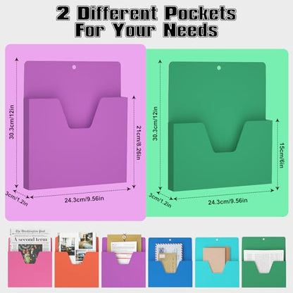 MFTEK Magnetic File Holder 6 Pockets Paper Holder, Hanging File Organizer Office Supplies Storage for Cabinets, Whiteboard, Magnetic Mail Letter Folder for Refrigerator (Light Color-Mix)