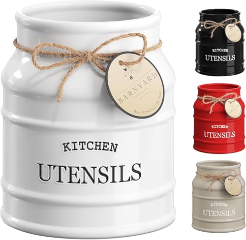 Ceramic Kitchen Utensil Holder Countertop 6.75″ (W... (White | Ceramic)
