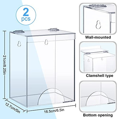 2 Pcs Acrylic Dispenser for Hairnet, Emesis Bags, Wall Mount Clear Acrylic Face Mask Holder for Beard Nets, Safety Glasses, Shoe Covers