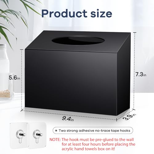 Acrylic Hand Towel Box Cover Holder, Wall-Mounted, Glossy Black | Compatible with Kleenex Disposable Paper Hand Towels | Premium Acrylic | Self Weight |Sturdy | Easy to Refill | Bathroom Use