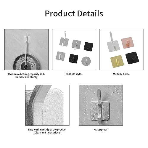 Paoli Heavy Duty Adhesive Wall Hooks, 30 lb Max Load Waterproof Hooks for Bathroom Towels Coats Bags, No Drill Damage-Free for Renters Apartment Dorm, Matte Black, 4 Pack
