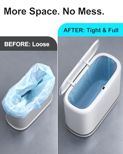 2.3 Gallon Slim Small Bathroom Trash Can with Lid, White Dog Proof Garbage Can with Air-Press Bag Expander & Removable Bucket, Narrow Bathroom Waste Basket for Bedroom, Office, Dorm