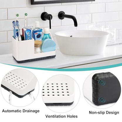 Toothbrush Holders for Bathroom Counter Organizer and Storage (White) | Easy To Clean, Drainage, Non-Slip, Detachable, Kids Electric Toothbrush and Toothpaste Holder for Bathroom