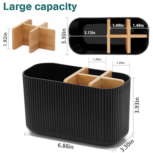 GFWARE Black Toothbrush Holder, 5 Slots Bathroom Organizers and Storage | Bamboo Toothbrush Holder, Kids Electric Toothbrush Holder and Toothpaste Storage for Bathroom Sink Organizer