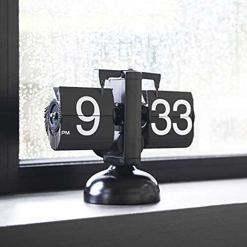 mooas Flip Desk Clock (Black), Retro Vintage Design Auto Flip Table Clock | Large Number Battery Powered Internal Gear Operated Home Decor Ideal for Home Office School Hotel Cafe