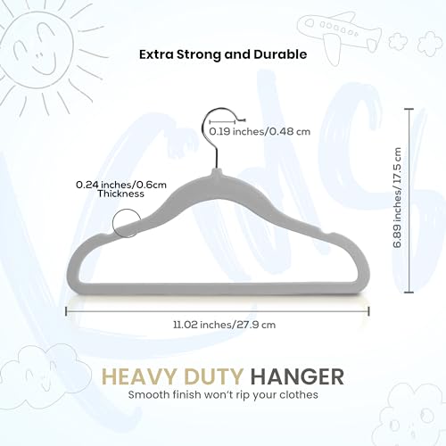 Utopia Home Kids Velvet Hanger 50 Pack – 11" Premium Baby Hangers - Grey | Premium Non-Slip Baby Hangers for Baby and Toddlers, Durable Ultra-Slim Space-Saving Closet Organizers