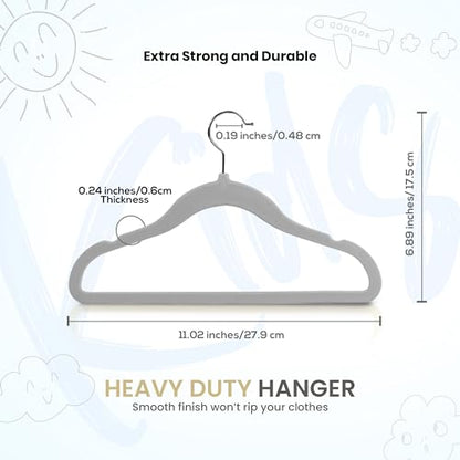 Utopia Home Kids Velvet Hanger 50 Pack – 11" Premium Baby Hangers - Grey | Premium Non-Slip Baby Hangers for Baby and Toddlers, Durable Ultra-Slim Space-Saving Closet Organizers