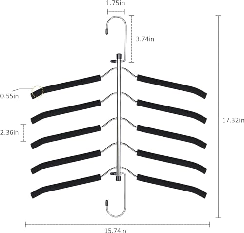 Space Saving Clothes Hangers – 5-in-1 Shirt & Coat Hangers with Non-Slip Foam, Stainless Steel Tiered Closet Organizer for Sweatshirts, Hoodies, Sweaters, T-Shirts – 2 Pack by ZNBEN
