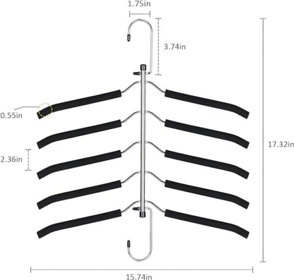 Space Saving Clothes Hangers – 5-in-1 Shirt & Coat Hangers with Non-Slip Foam, Stainless Steel Tiered Closet Organizer for Sweatshirts, Hoodies, Sweaters, T-Shirts – 2 Pack by ZNBEN