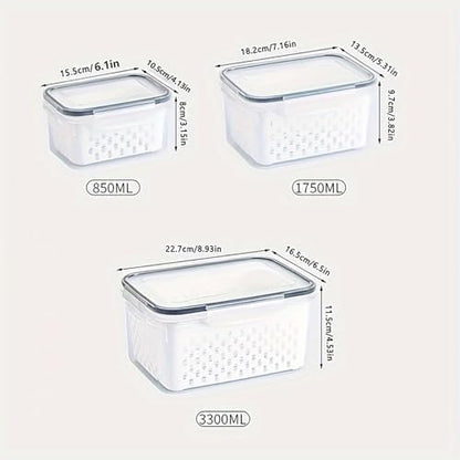 3pcs 4 in 1 Fruit Storage Containers for Fridge with Removable Colanders