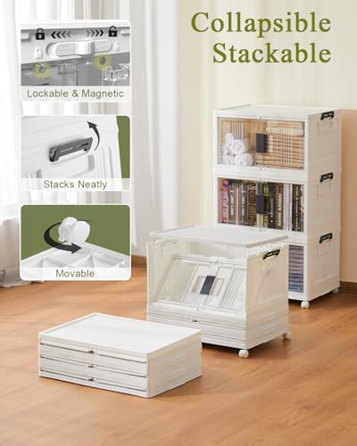 OlarHike 48QT Storage Bins with Lids for Home, Closet, Dorm, Room, 4 Pack | Multi-Lid, Lockable Cabinet, Doors & Wheels, Foldable & Collapsible, Stackable Organizers, Plastic Drawers & Box, School