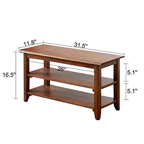 XKZG Shoe Rack Bench Wooden Shoe Storage Bench Entryway Bench, Brown, 31.5" | Rubber wood, Shoe Bench for Entryway, Living Room, Bedroom, Balcony, 31.5"W x 11.8"D x 16.5"H