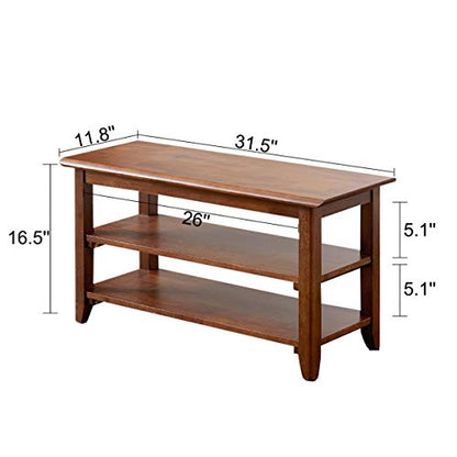 XKZG Shoe Rack Bench Wooden Shoe Storage Bench Entryway Bench, Brown, 31.5" | Rubber wood, Shoe Bench for Entryway, Living Room, Bedroom, Balcony, 31.5"W x 11.8"D x 16.5"H