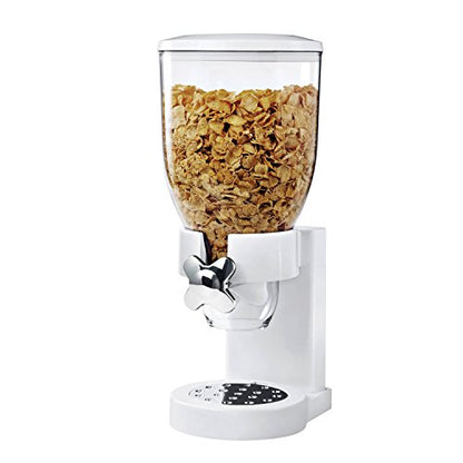 Zevro Indispensable Single Dry Food Dispenser – Countertop Cereal Dispenser with Portion Control, 17.5 oz Capacity, Airtight BPA-Free Food Storage, White/Chrome