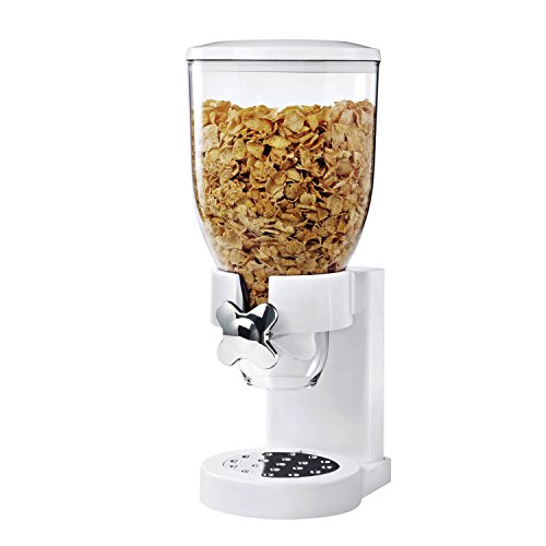 Zevro Indispensable Single Dry Food Dispenser – Countertop Cereal Dispenser with Portion Control, 17.5 oz Capacity, Airtight BPA-Free Food Storage, White/Chrome