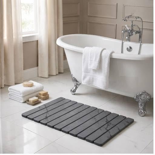 Foldable Stone Bath Mat, Diatomaceous Earth Bath Mat, Super Absorbent & Quick Dry Shower Mat, Non-Slip Diatomite Bathroom Floor Mat, Easy to Clean