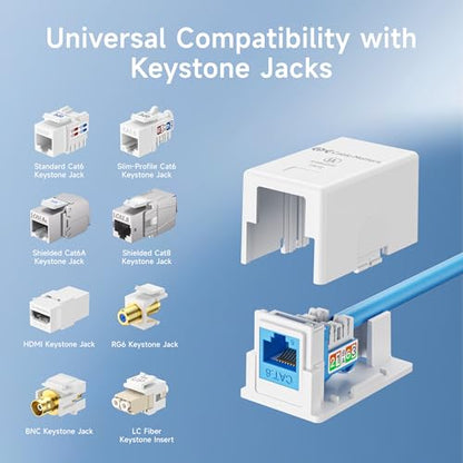 [UL Listed] Cable Matters 10-Pack 1-Port Keystone Surface Mount Box, White | Keystone Jack Surface Mount Box