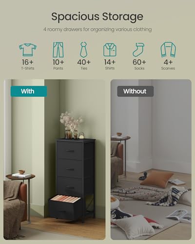 SONGMICS BELLAH Collection - Dresser for Bedroom, Chest of Drawers, Storage Organizer Unit, Closet, Entryway, Steel, 4 Drawers, Modern, Ink Black and Ebony Black ULGS314B01S