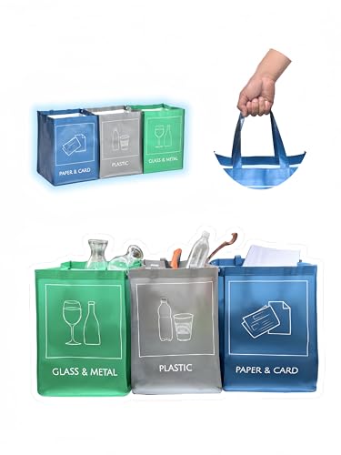 YOUNG DA Reusable Recycle Bags, 3-Piece Separate Recycling Bin Set for Home, Kitchen, and Office - Waterproof Recyclable Waste Sorting Organizer