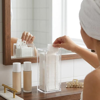 Acrylic Clean Pad Storage Box for Clean Skin Club, Cotton Pad Dispenser, Square Rounds Cotton Pad Holder (Pad Not Included) - Vertical with Lid