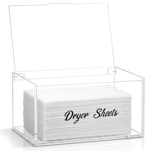 Acrylic Dryer Sheet Holder Dispenser Container,Bonus Black Labels Included | Clear Fabric Sheet Holder Box for Bathroom,Laundry Room Storage Organization and Decor