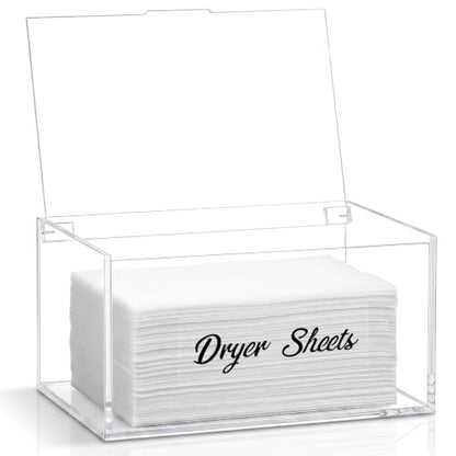 Acrylic Dryer Sheet Holder Dispenser Container,Bonus Black Labels Included | Clear Fabric Sheet Holder Box for Bathroom,Laundry Room Storage Organization and Decor
