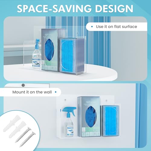 WAHFAY Acrylic Hygiene Dispenser Sanitation Station with Three Compartment, Gloves Masks Hairnets Box Holder, Wall Mount or Tabletop Clear Storage Containers