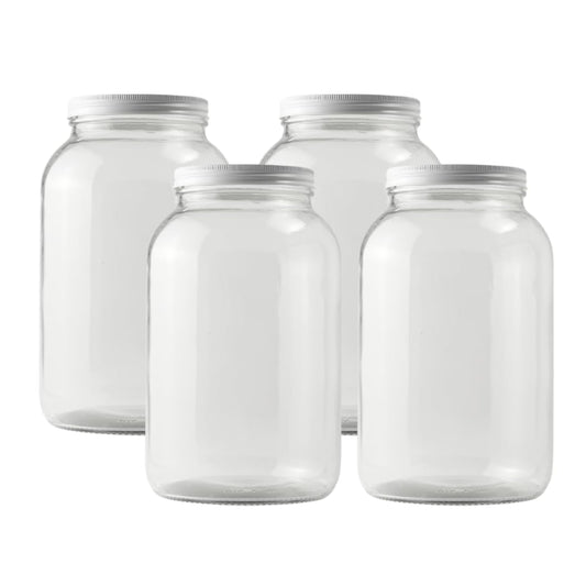4-Pack 1 Gallon Glass Jar with Lid | Wide Mouth Set with White Metal Caps