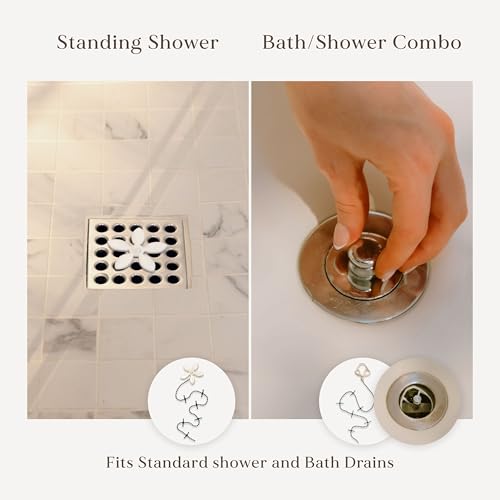 Shower Drain Hair Catcher – Disposable Bathroom Hair Trap, Easy to Install in Shower Drain Cover, Helps Prevent Clogs – As Seen on Shark Tank – White Flower (2-Pack)
