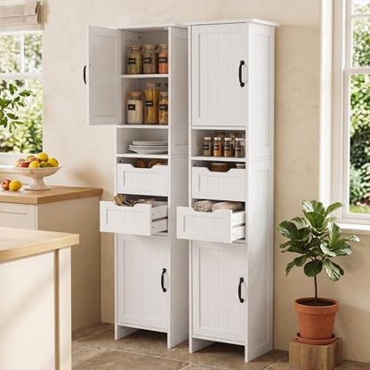 67" Tall Bathroom Storage Cabinet, Narrow Bathroom Cabinet with 2 Doors, 2 Drawers and 2 Adjustable Shelves, Slim Storage Cabinets for Kitchen, Living Room, Entryway, White