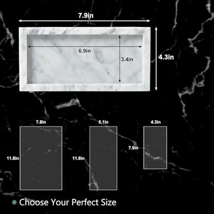Natural Small Marble Vanity Tray, Stone Organizer for Bathroom & Kitchen | Real stone tray, unique veining. Non-resin, non-ceramic. Holds soap, jewelry, perfume. Non-slip felt. Polished.