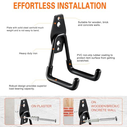 HUPBIPY Heavy Duty Garage Hooks 6 Pack, 2.8 inch Small U Shaped Hanger, Wall Mounted Storage System, Power and Garden Tool Organizer, for Hanging Ladders, Hose, Bulk Items and More