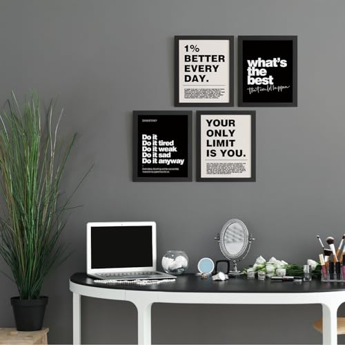 DSHFG Motivational Inspirational Office Wall Art Decor Prints Set of 4 | Black Office Motivational Wall Decor Trendy Retro Positive Affirmations Quotes Wall Decor Posters, 8x10 Unframed