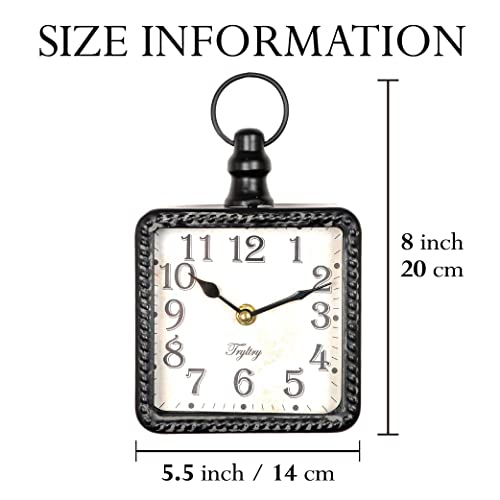 Retro Rectangle Metal Silent Small Wall Clock Black Rectangle | Battery Operated Vintage Decor Wall Clocks, Antique Old Design Style, for Farmhouse,Kitchen,Bedroom,Bathroom Rectangle